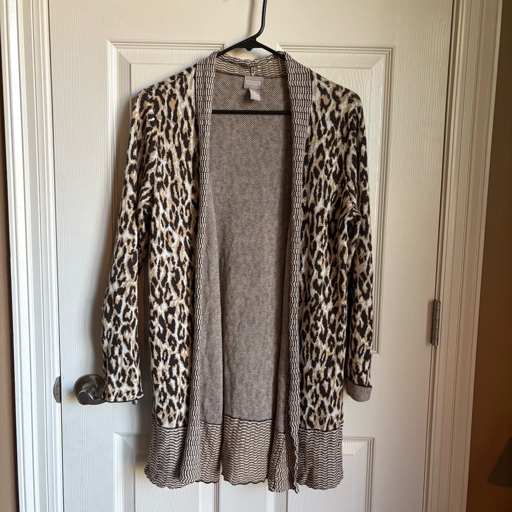 CHICO’s Leopard Print Open Front Cardigan